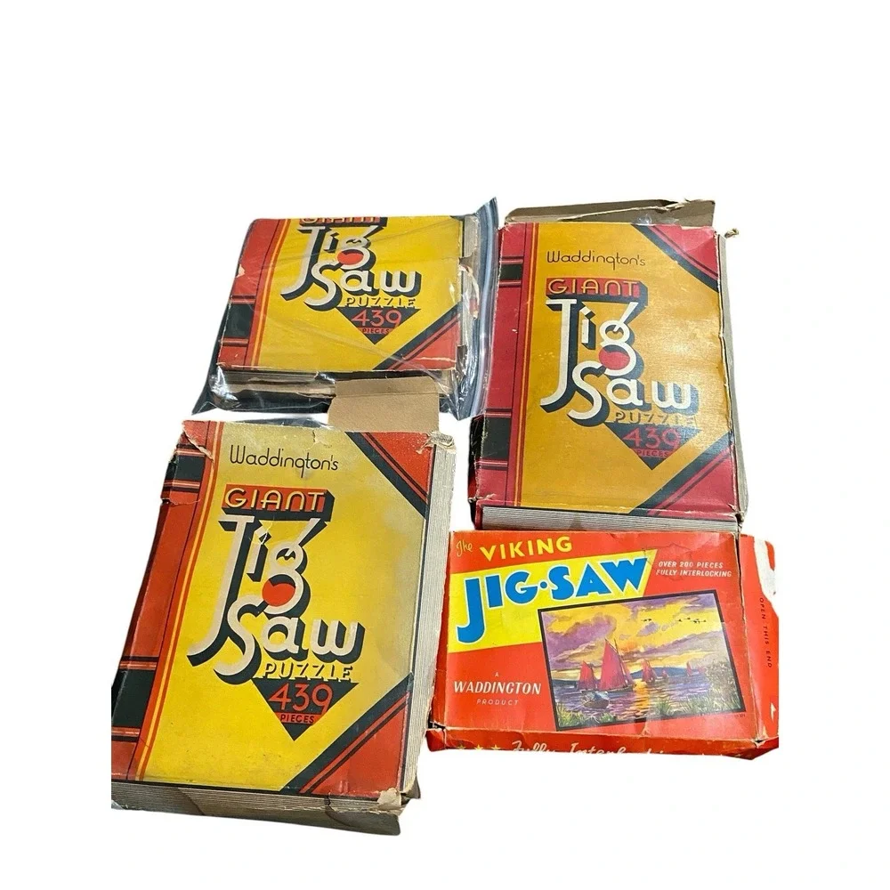 Vintage Waddington Giant Jig-Saw Puzzle Lot 439 Pc Viking Jig-Saw 1930s 4x